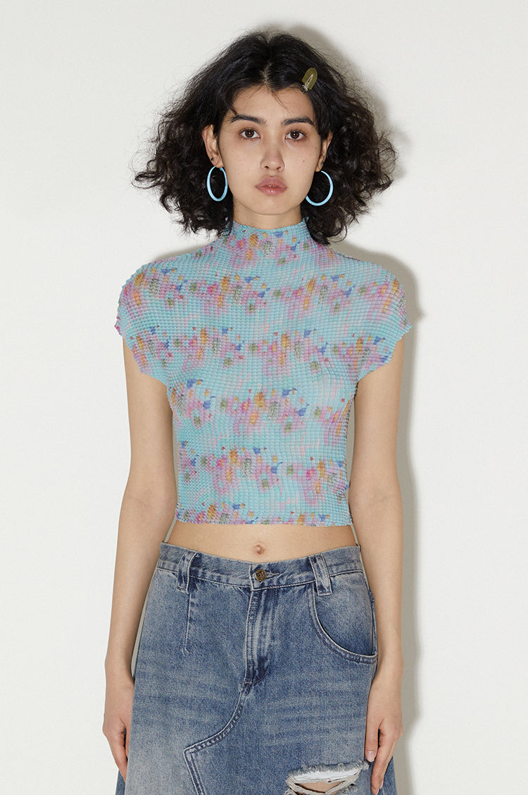 Pastel Spring Floral Pleated Shirt