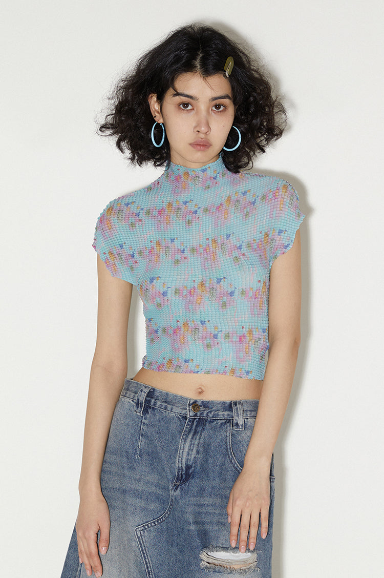 Pastel Spring Floral Pleated Shirt