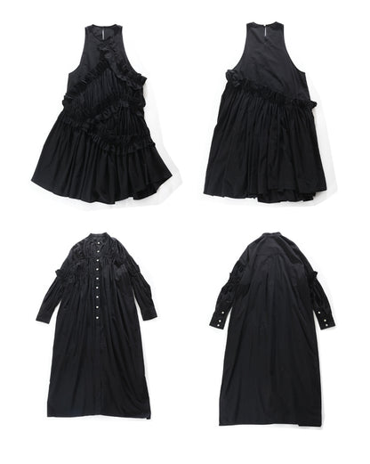 Black Ruffled Button Up Cotton Maxi Shirt Dress