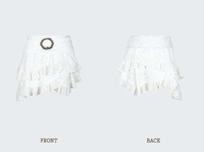 Fairy White Asymmetric Layered Ruffle Skirt