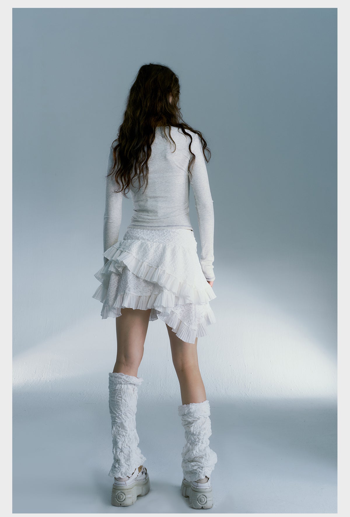 Fairy White Asymmetric Layered Ruffle Skirt