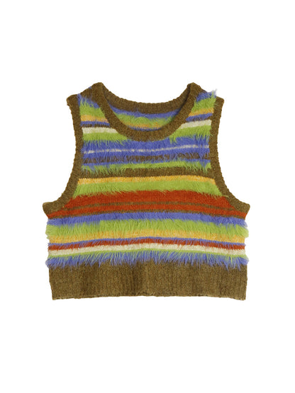 Striped Knit Fur Vest