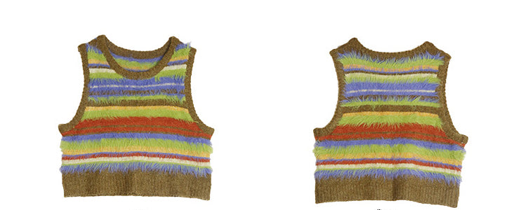 Striped Knit Fur Vest