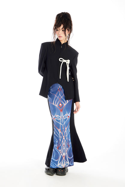 Abstract Pattern Fishtail Maxi Skirt