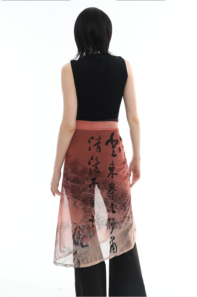 tilt-knees-tiger-calligraphy-mesh-wrap-skirt