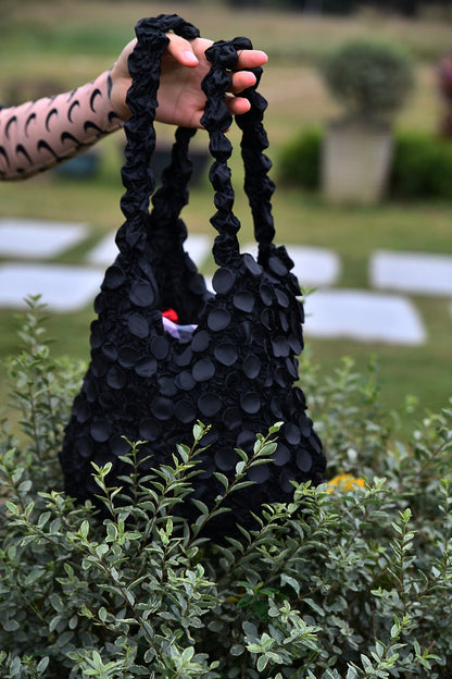 Black Petal Pleated Shoulder Bag