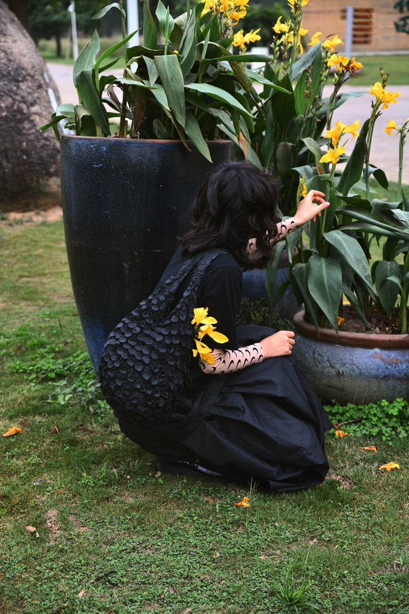 Black Petal Pleated Shoulder Bag