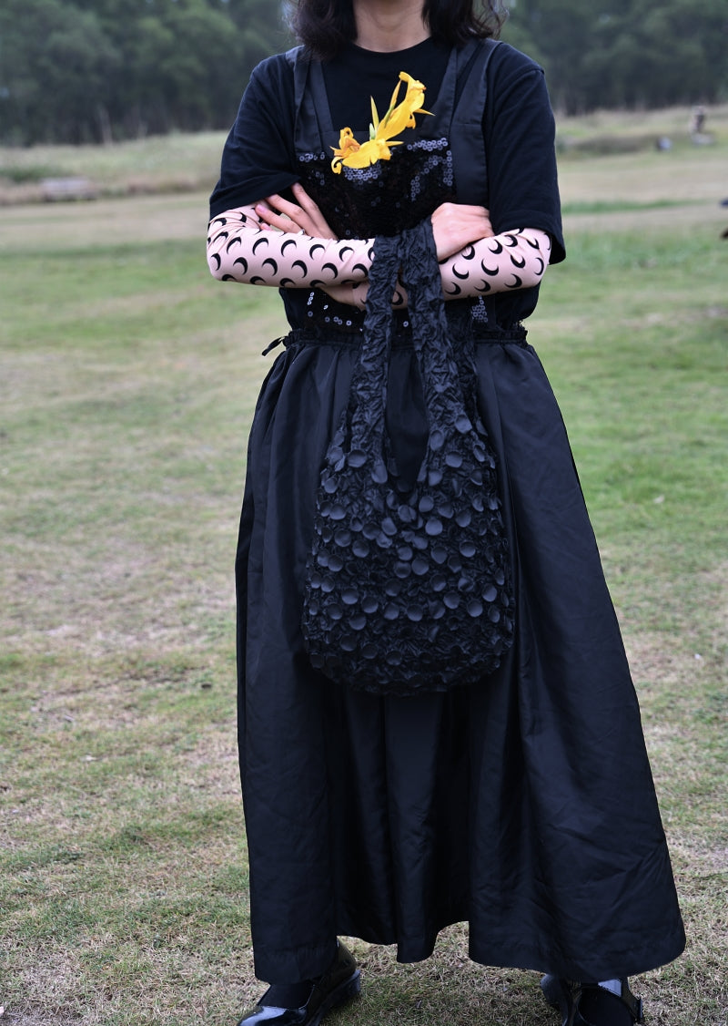 Black Petal Pleated Shoulder Bag