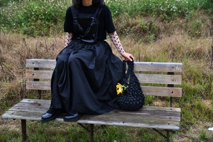 Black Petal Pleated Shoulder Bag