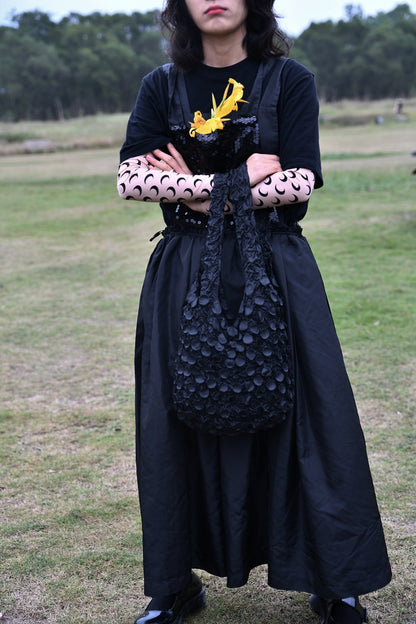 Black Petal Pleated Shoulder Bag