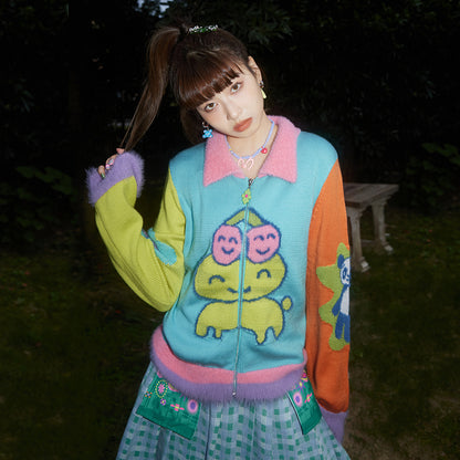 Kawaii Cherry Puppy Panda Zip-Up Sweater