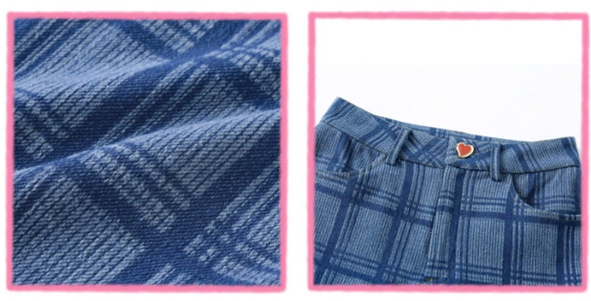 Kawaii Plaid Fishtail Ruffle Flared Jeans