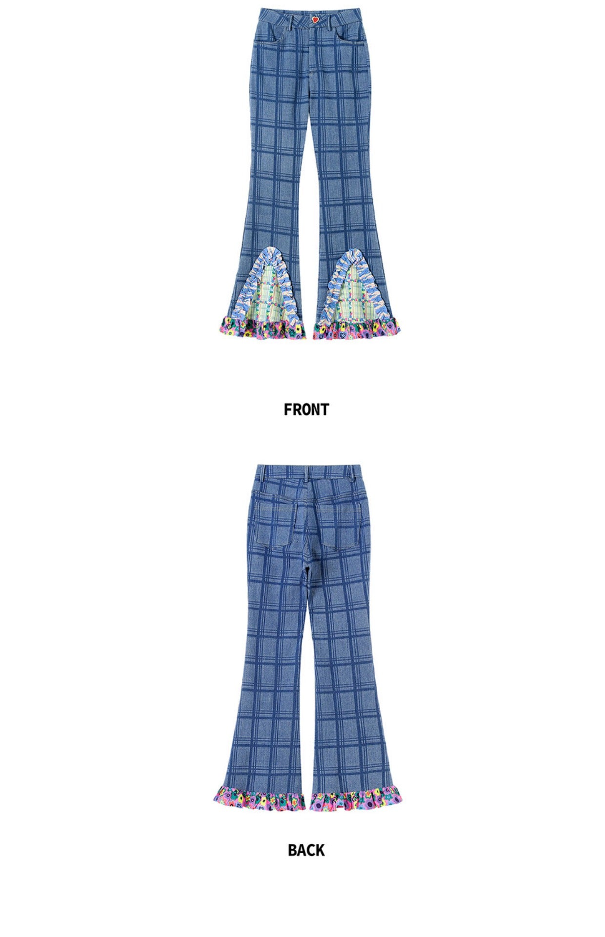 Kawaii Plaid Fishtail Ruffle Flared Jeans