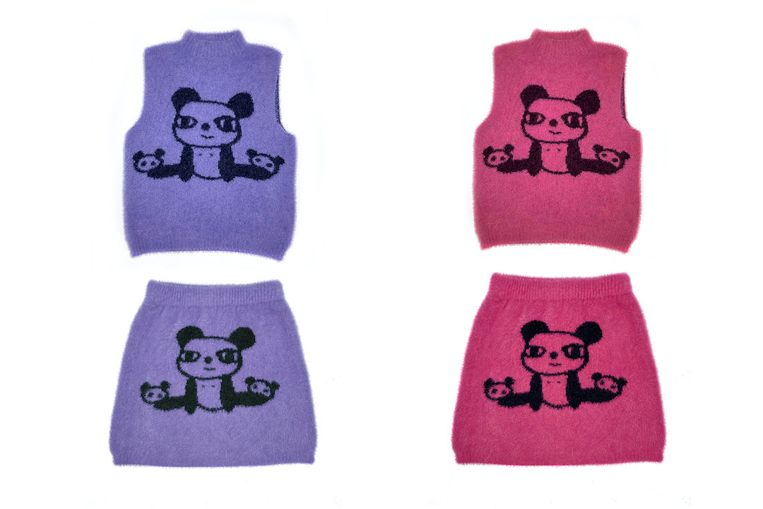 Kawaii Panda Knit Tank Top + Skirt Set