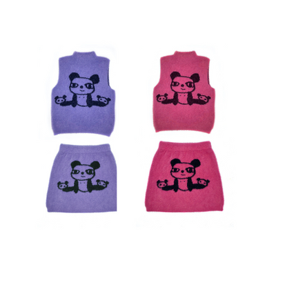 Kawaii Panda Knit Tank Top + Skirt Set