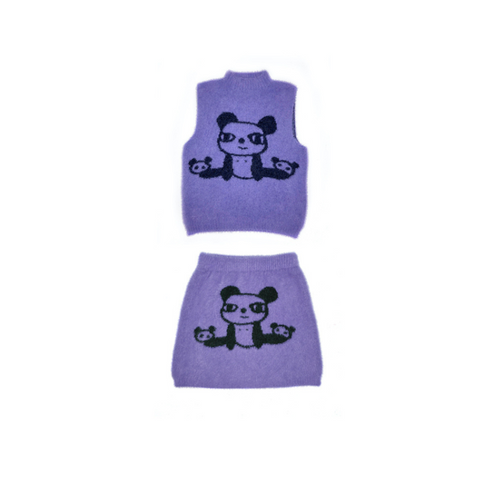 Kawaii Panda Knit Tank Top + Skirt Set