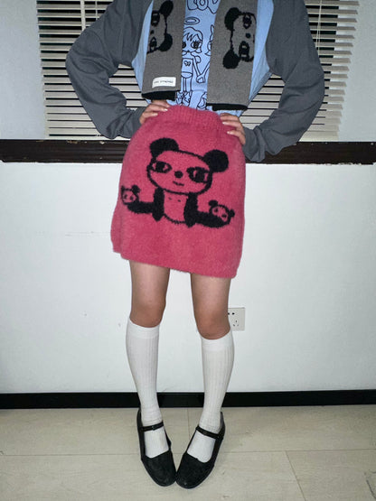 Kawaii Panda Knit Tank Top + Skirt Set