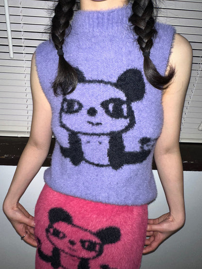 Kawaii Panda Knit Tank Top + Skirt Set