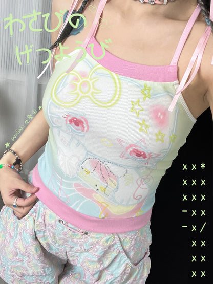 Crying Kitty Print Cami Top