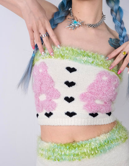 Fuzzy Bunny Heart Tube Top Set