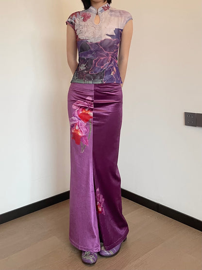 Orchid Velvet Fishtail Maxi Skirt