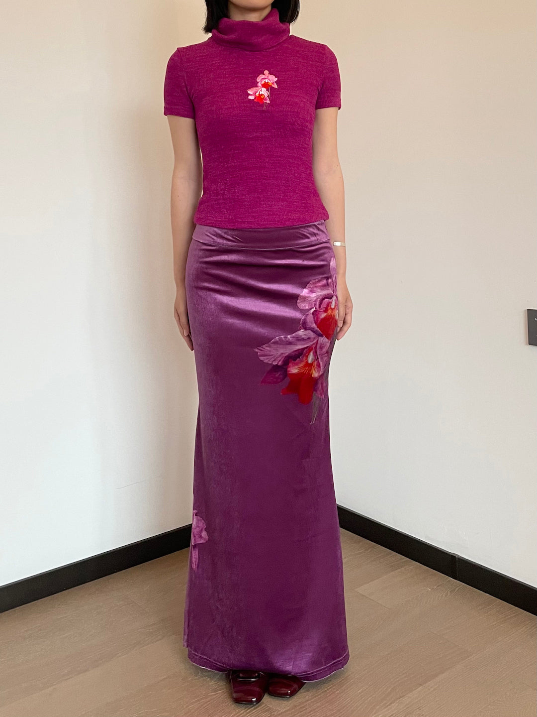 Orchid Velvet Fishtail Maxi Skirt