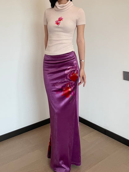 Orchid Velvet Fishtail Maxi Skirt