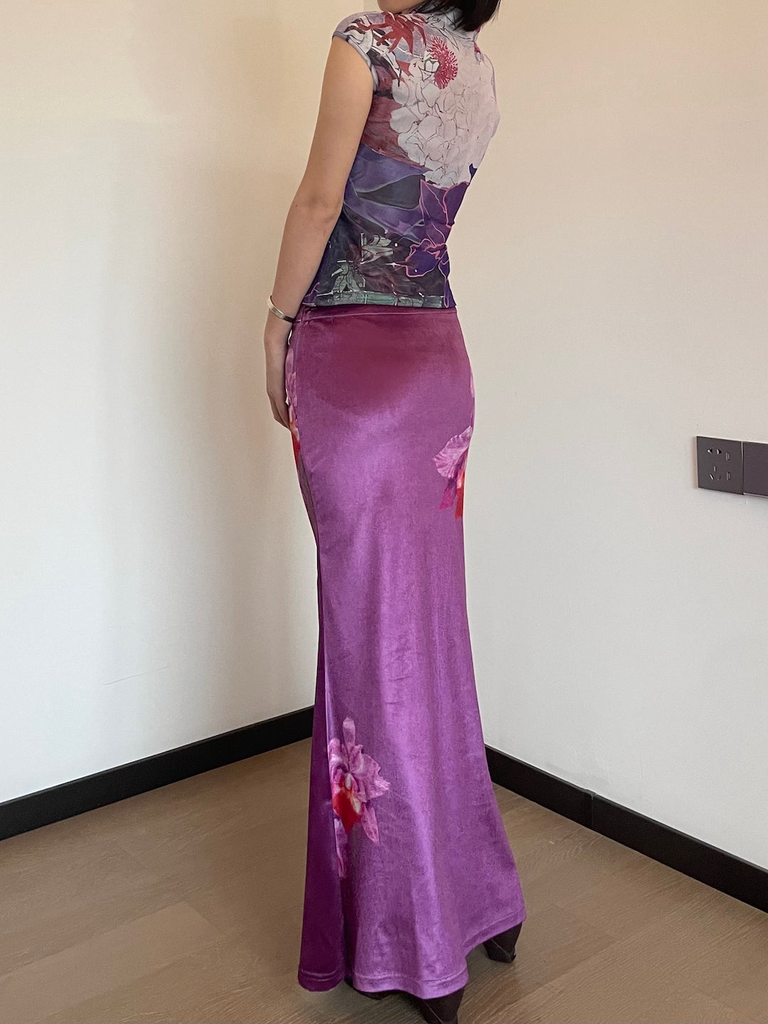 Orchid Velvet Fishtail Maxi Skirt