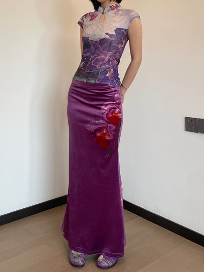 Orchid Velvet Fishtail Maxi Skirt