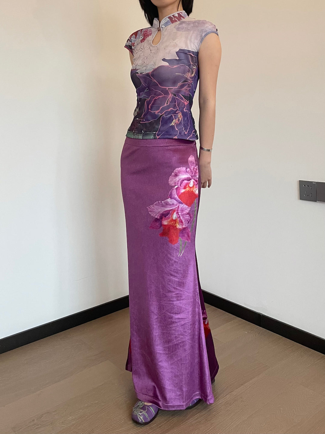 Orchid Velvet Fishtail Maxi Skirt