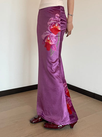 Orchid Velvet Fishtail Maxi Skirt