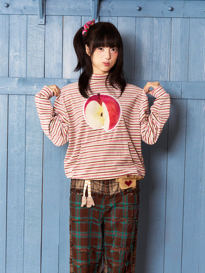 Apple Applique Striped Sweatshirt