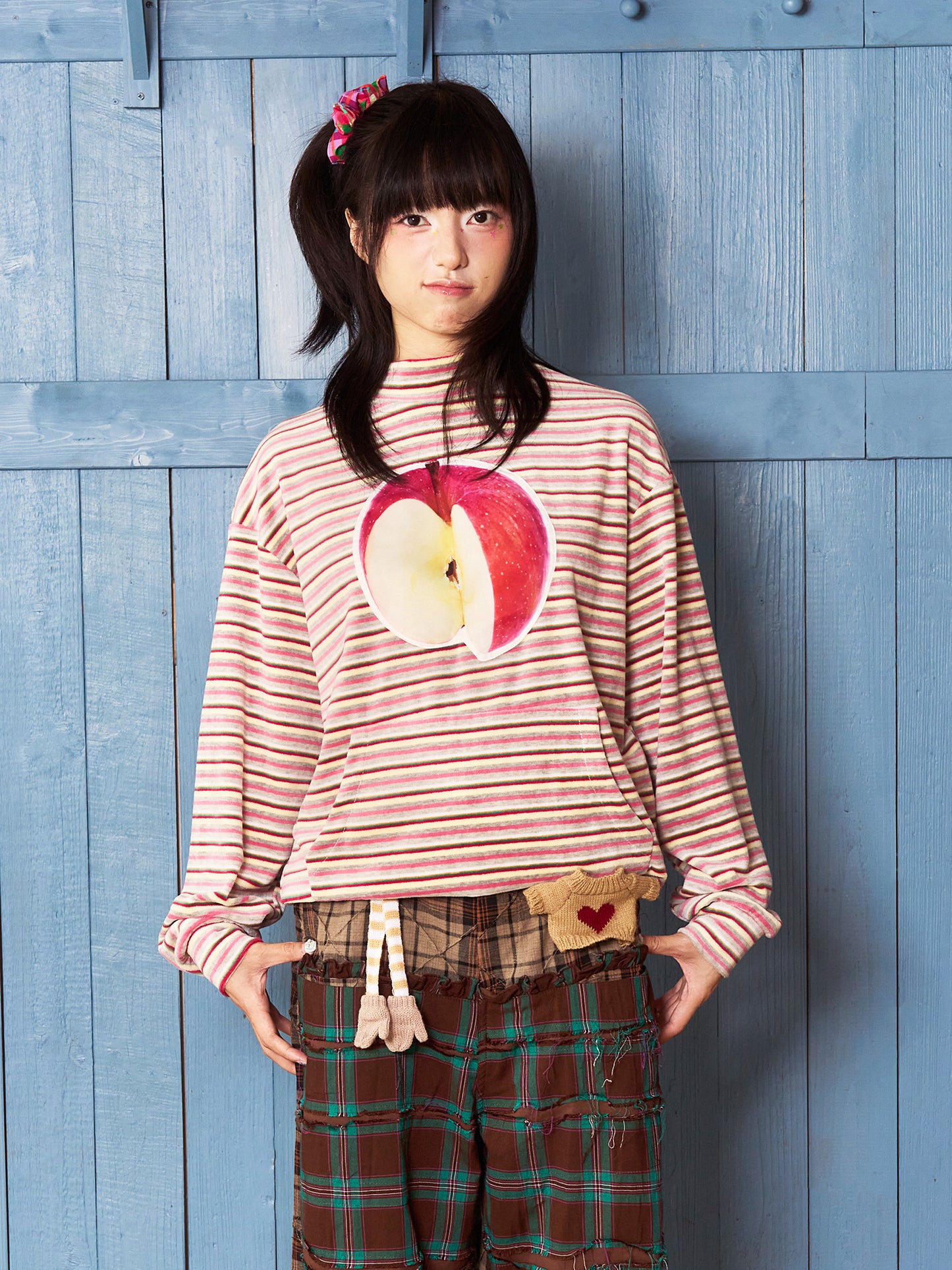 Apple Applique Striped Sweatshirt