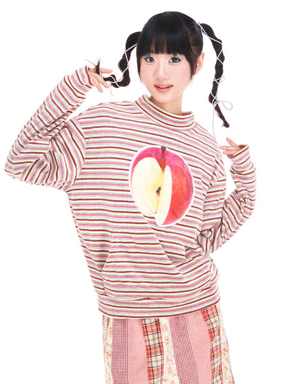 Apple Applique Striped Sweatshirt