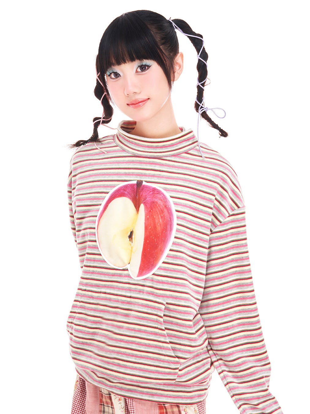 Apple Applique Striped Sweatshirt