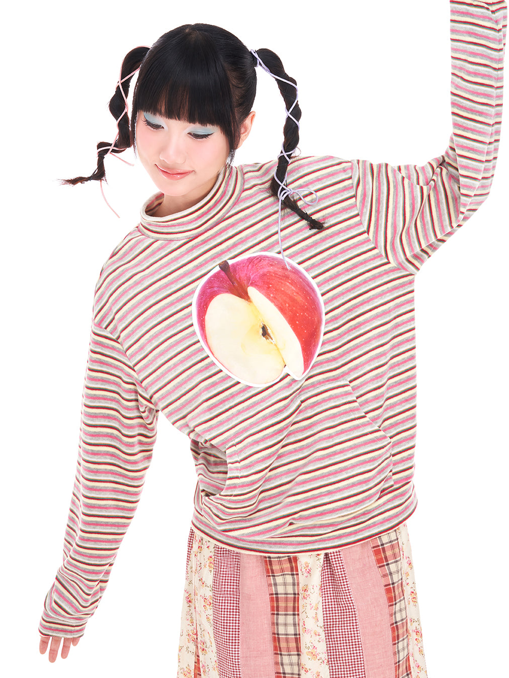 Apple Applique Striped Sweatshirt