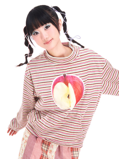 Apple Applique Striped Sweatshirt