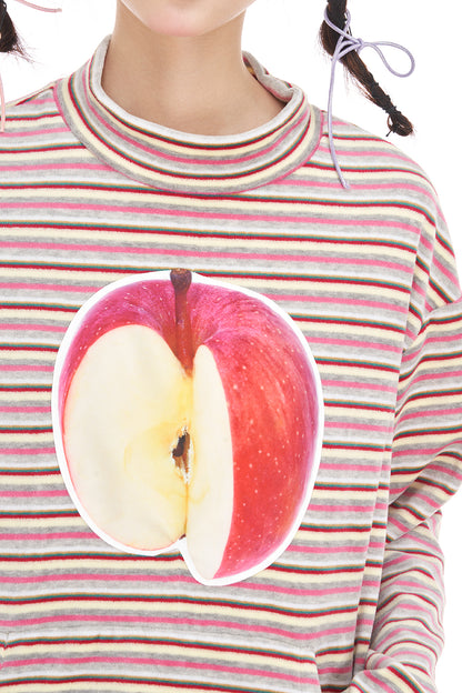 Apple Applique Striped Sweatshirt