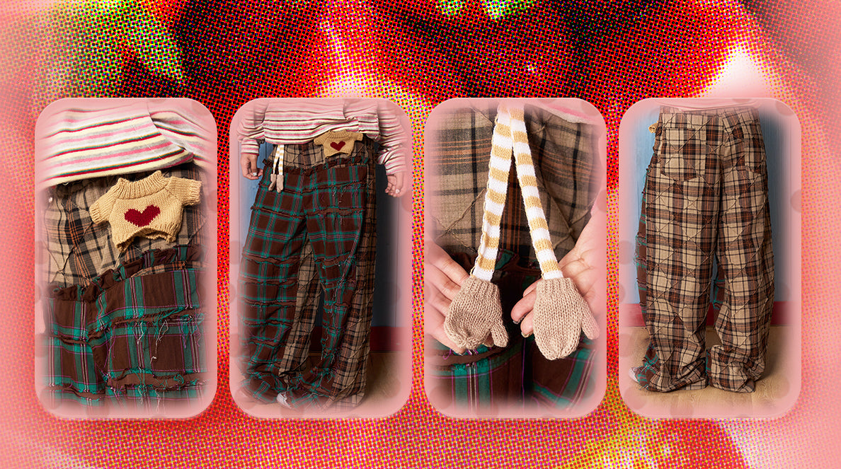 Fruits Collage Plaid Tassel Pants