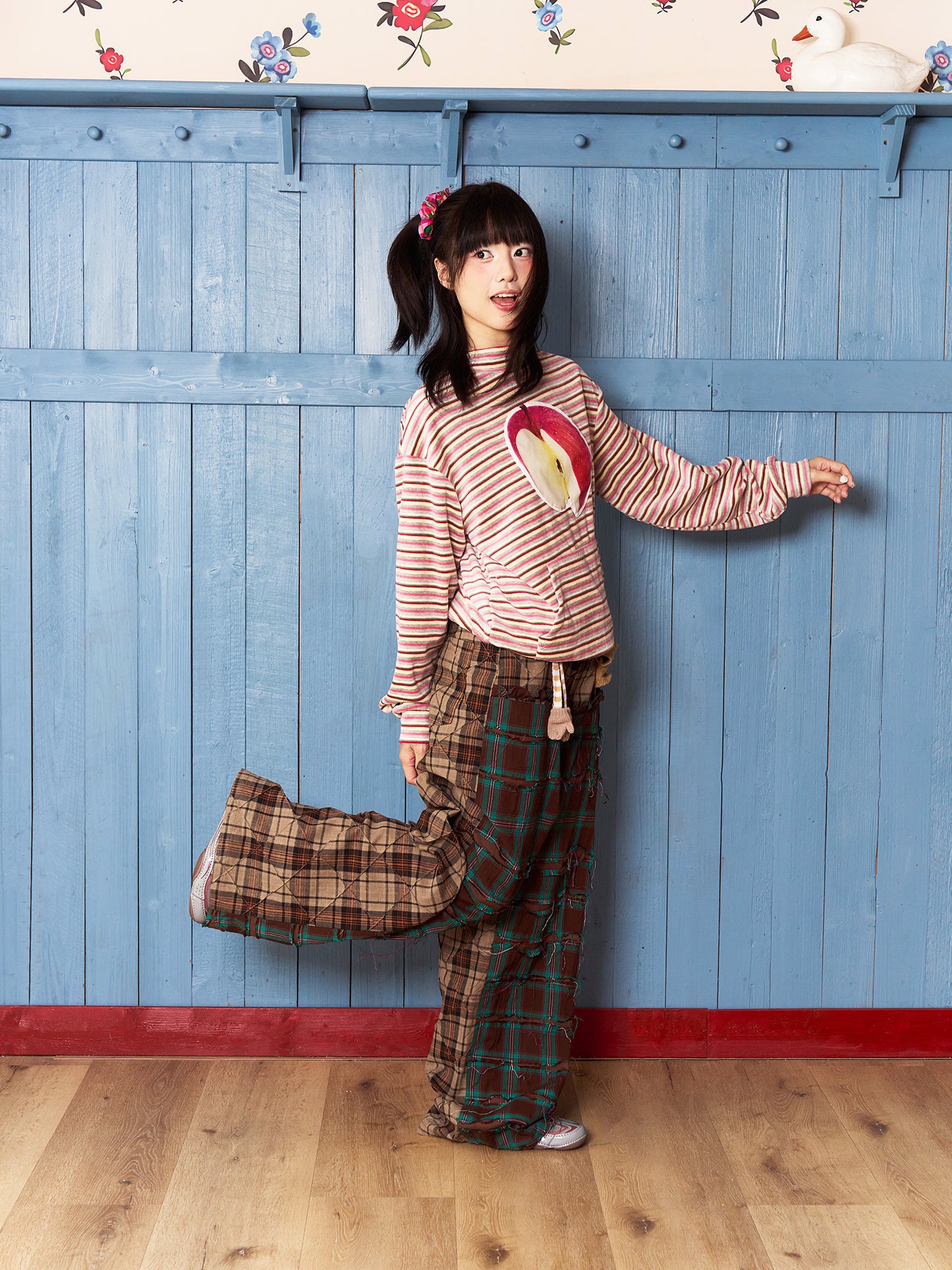 Fruits Collage Plaid Tassel Pants