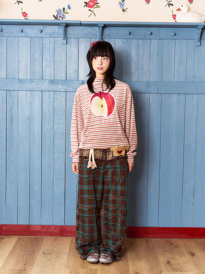 Fruits Collage Plaid Tassel Pants