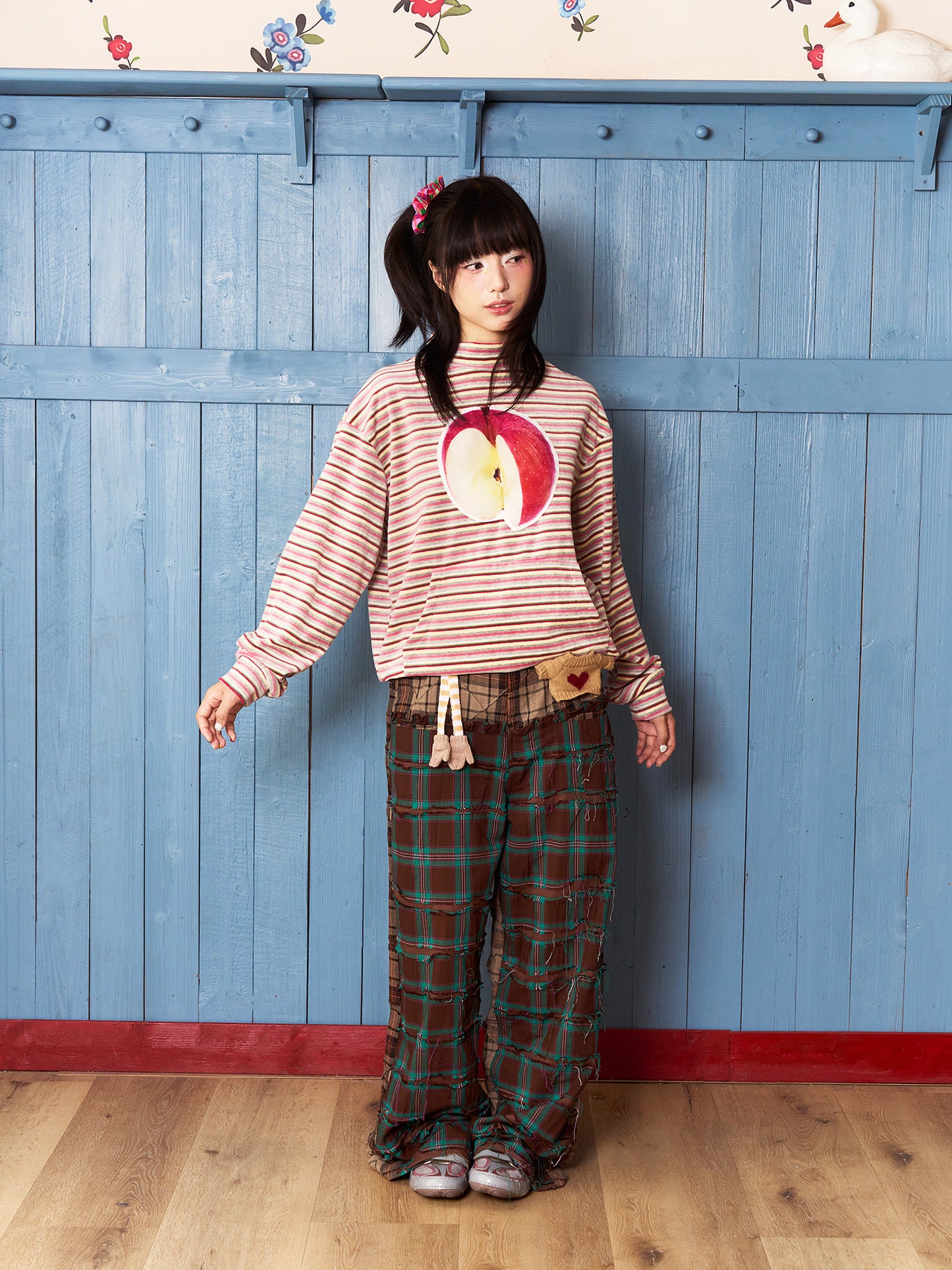 Fruits Collage Plaid Tassel Pants