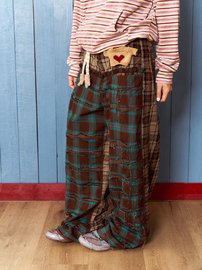 Fruits Collage Plaid Tassel Pants