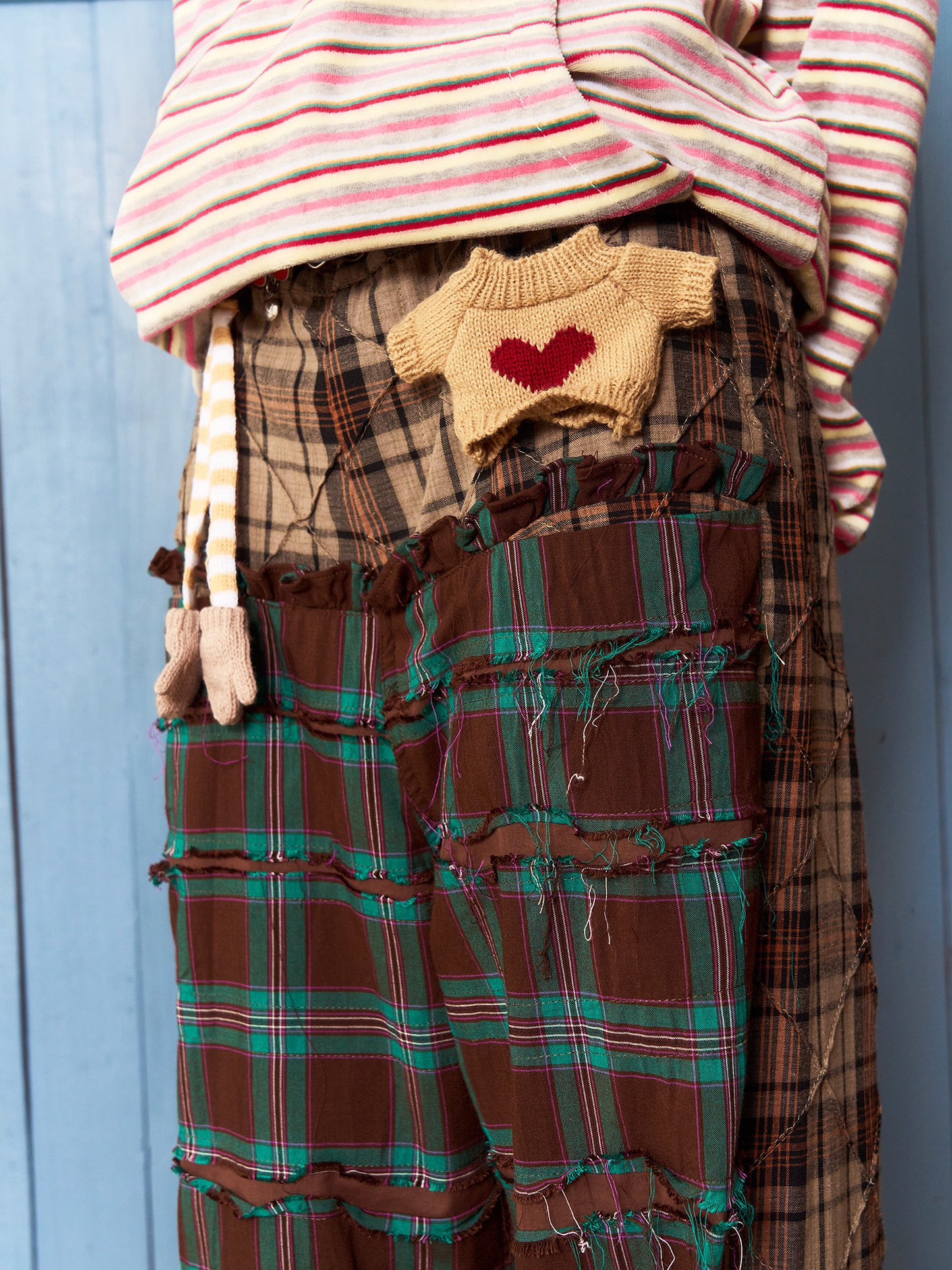 Fruits Collage Plaid Tassel Pants