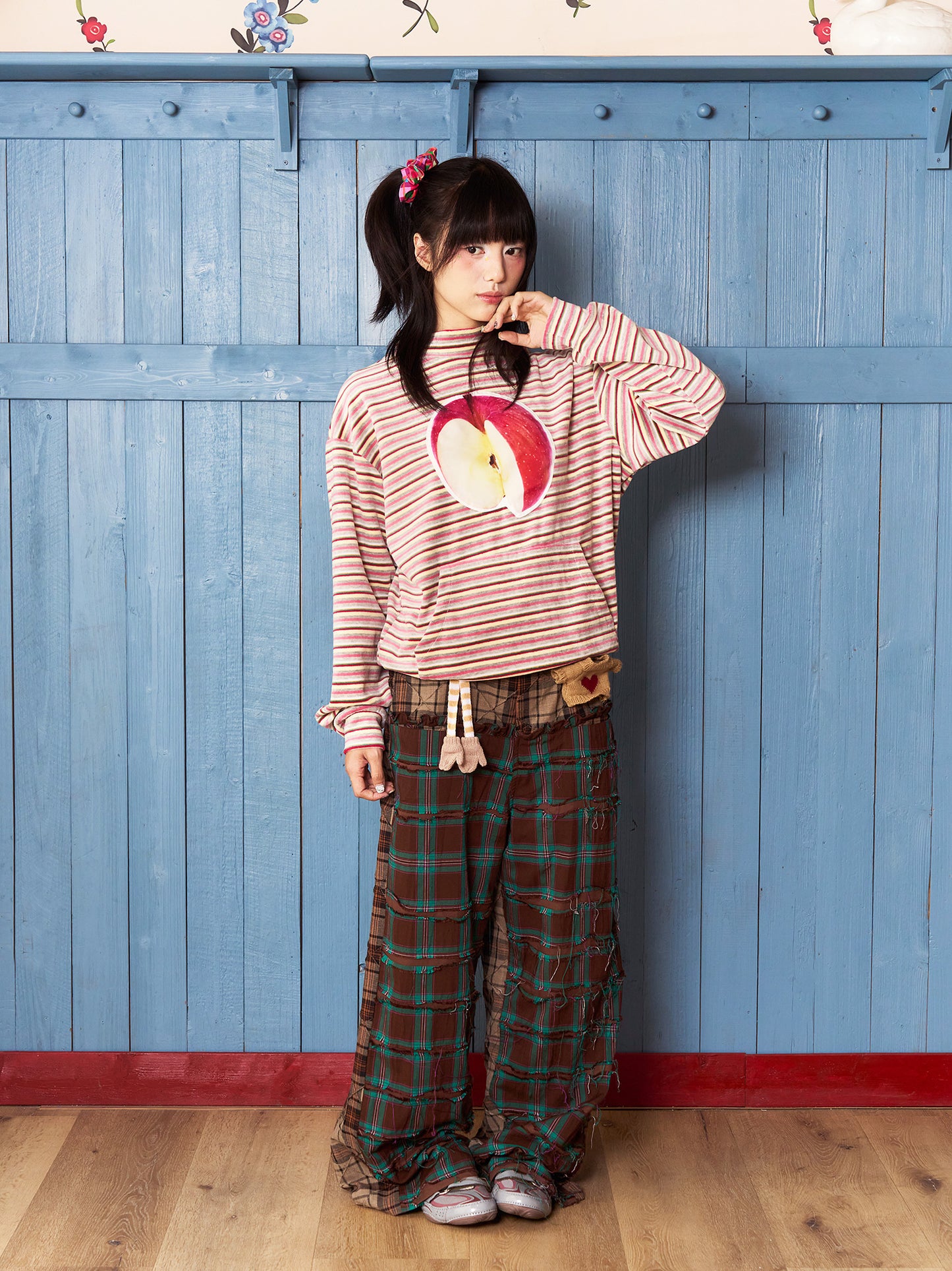 Fruits Collage Plaid Tassel Pants