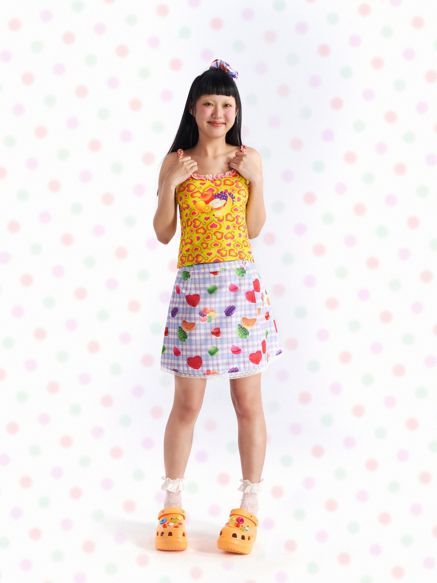 Fruits Candy Lace Plaid Skirt