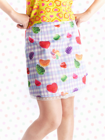 Fruits Candy Lace Plaid Skirt