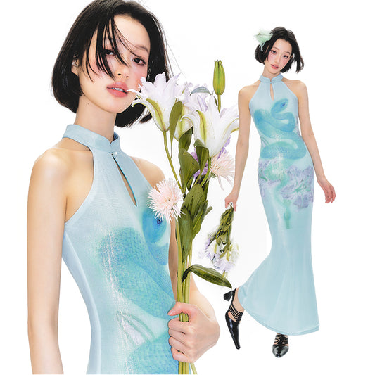 Shimmer Lily Serpent Cheongsam Dress
