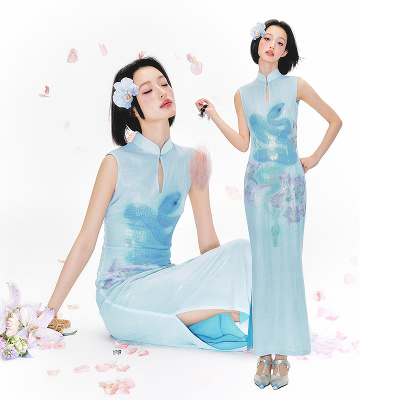 Shimmer Lily Serpent Cheongsam Dress