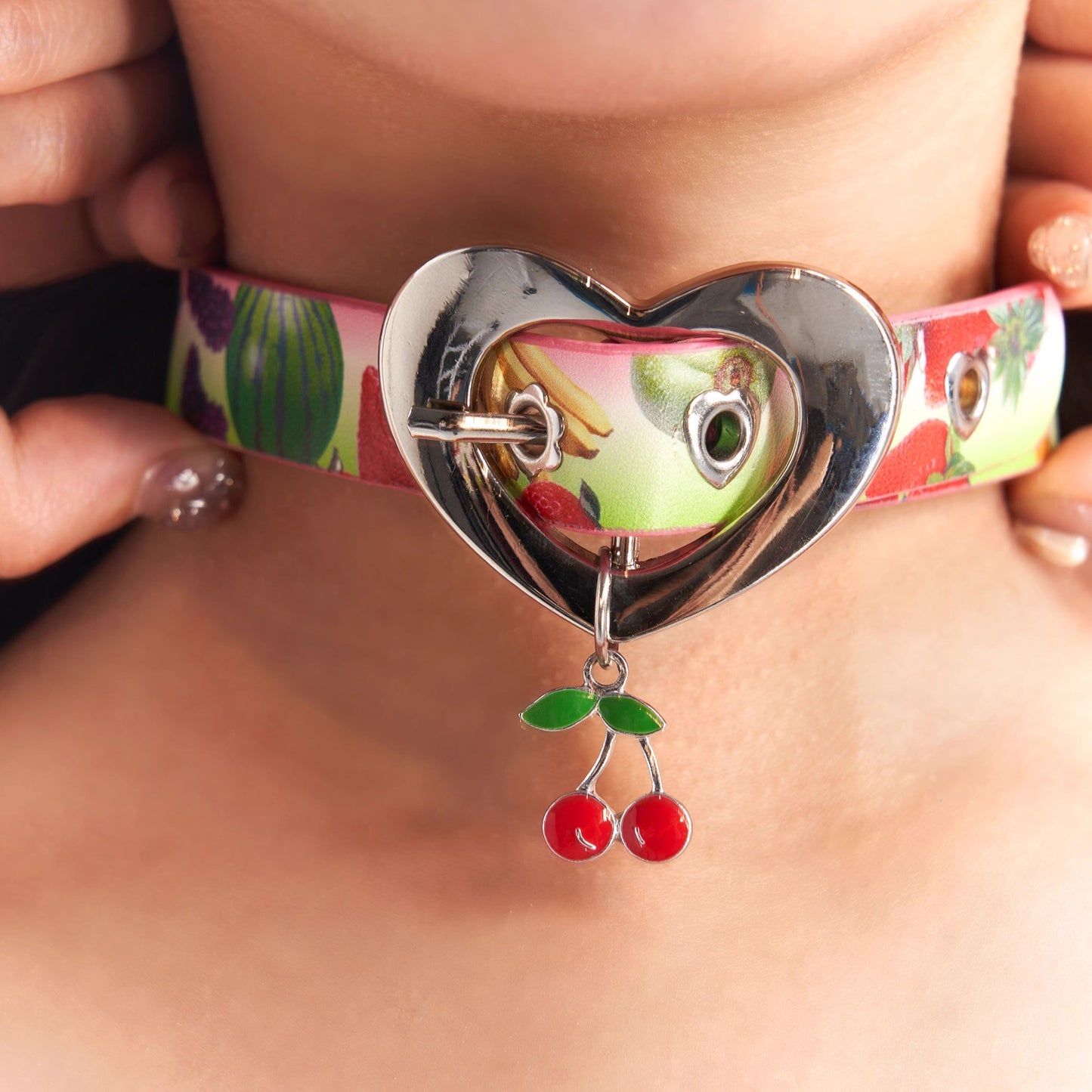 Fruits Cherry Vegan Leather Choker